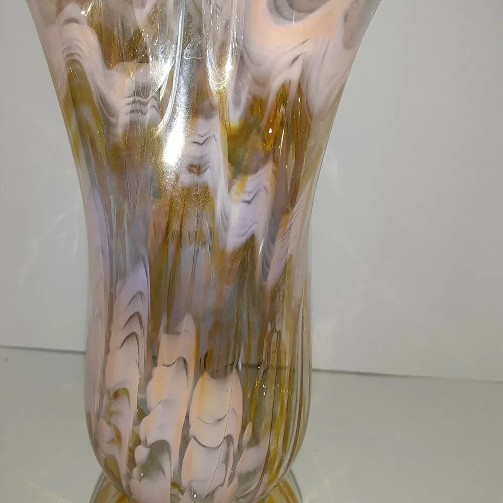 Vintage Hand Blown Decorative Glass Vase Footed Lace Scallop